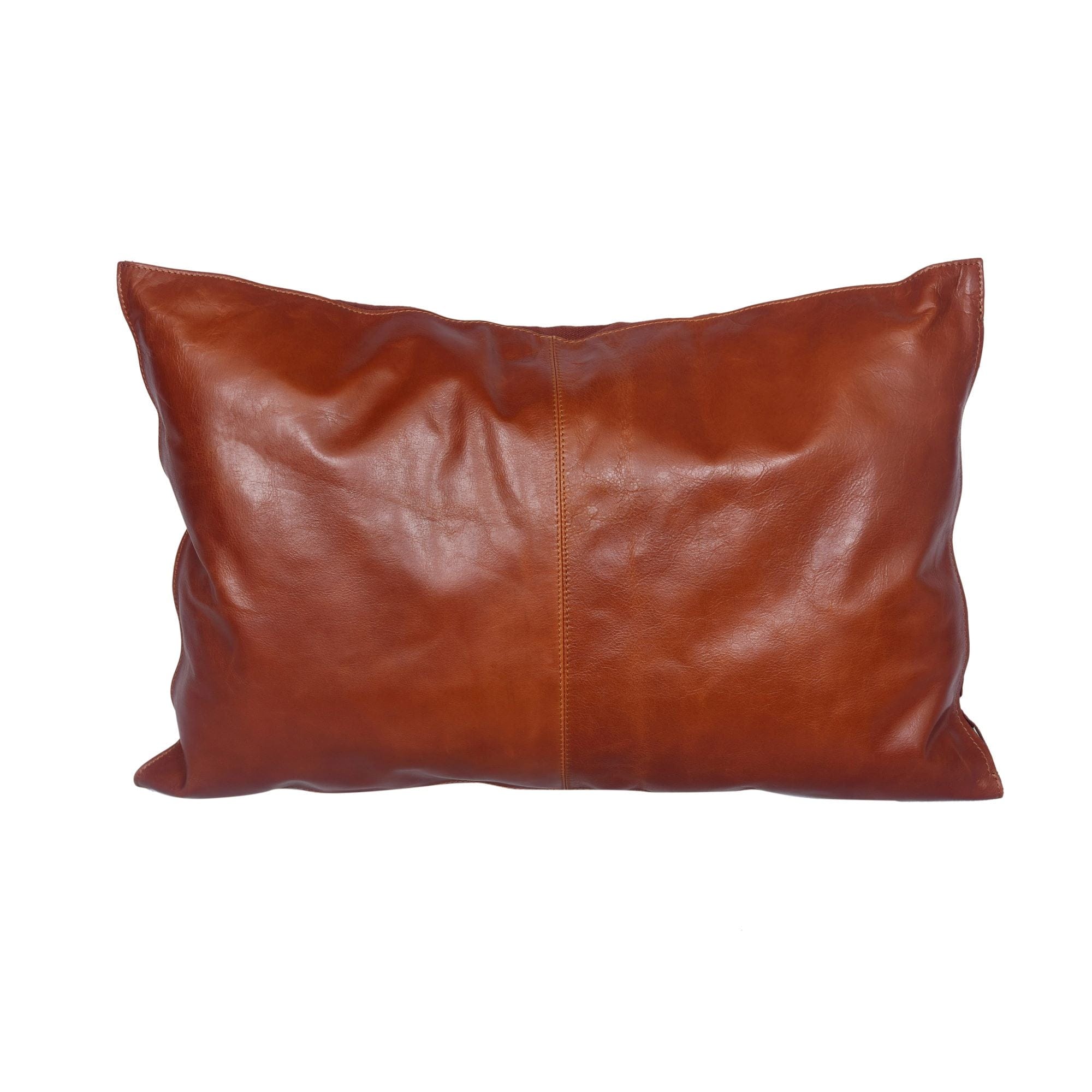 16X36 Chestnut Brown Pieced Leather Lumbar Throw Pillow