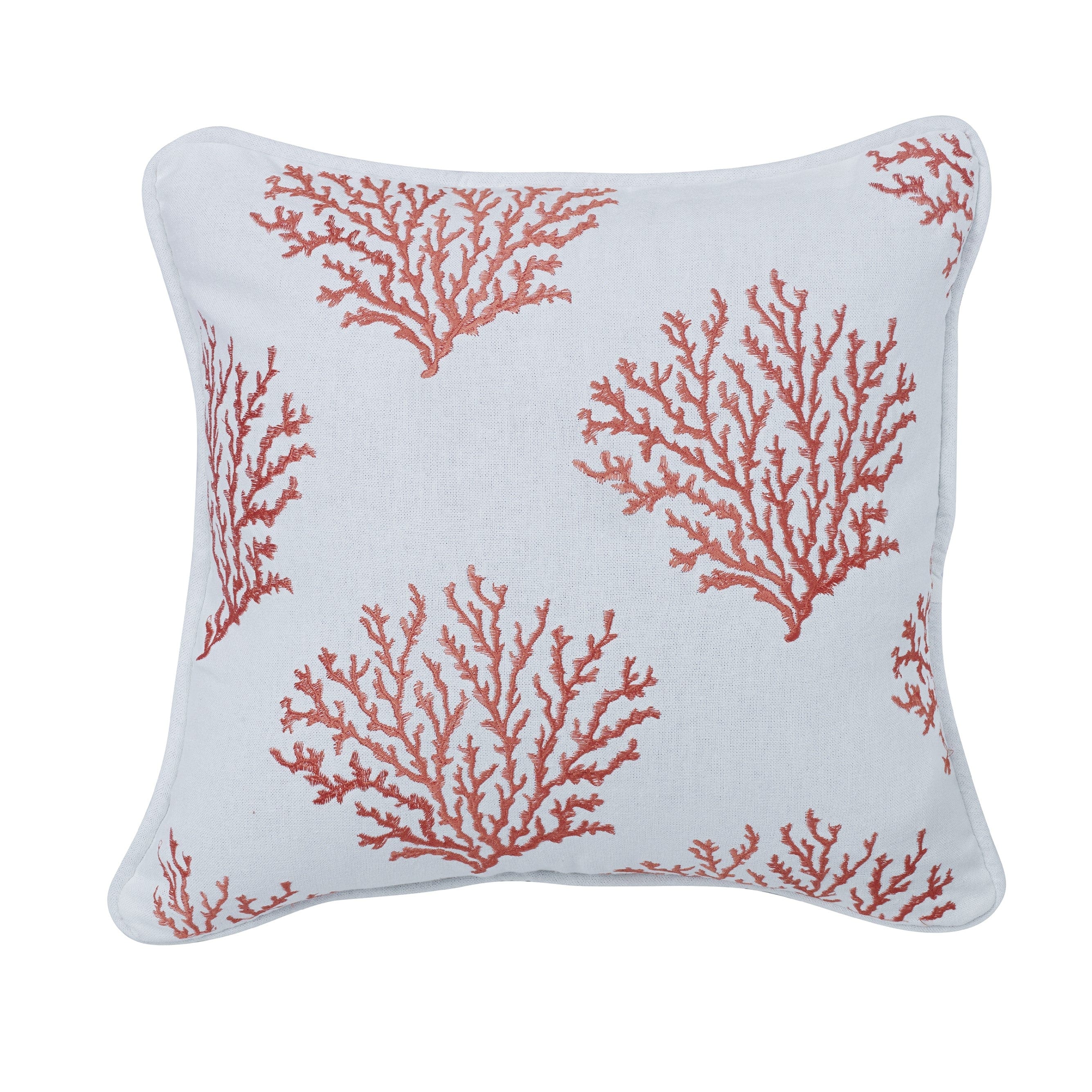 HiEnd Accents Embroidered Coral Pillow Aqua