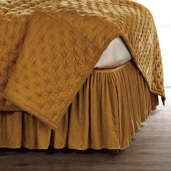 Stella Faux Silk Velvet Bed Skirt Queen / Saffron Bed Skirt