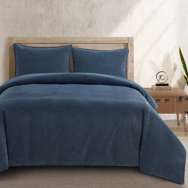 Stonewashed Cotton Canvas Duvet Cover Set Super Queen / Denim Duvet Cover