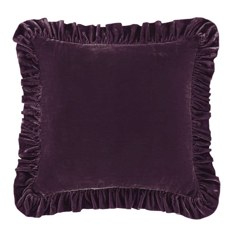 Stella Faux Silk Velvet Ruffled Euro Sham Dark Violet Euro Sham