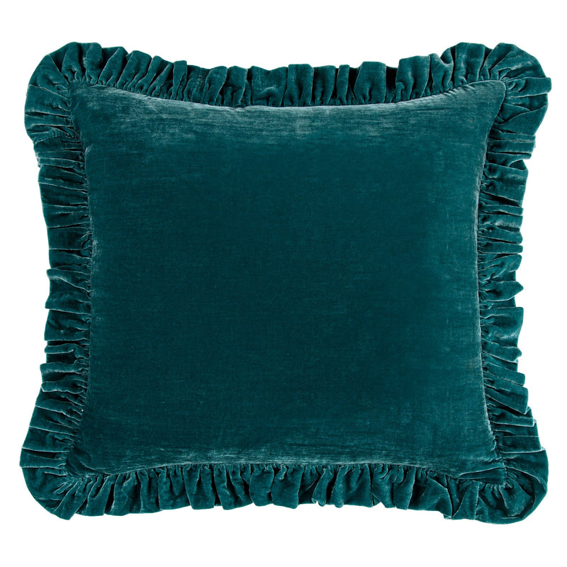 Stella Faux Silk Velvet Ruffled Euro Sham Teal Euro Sham