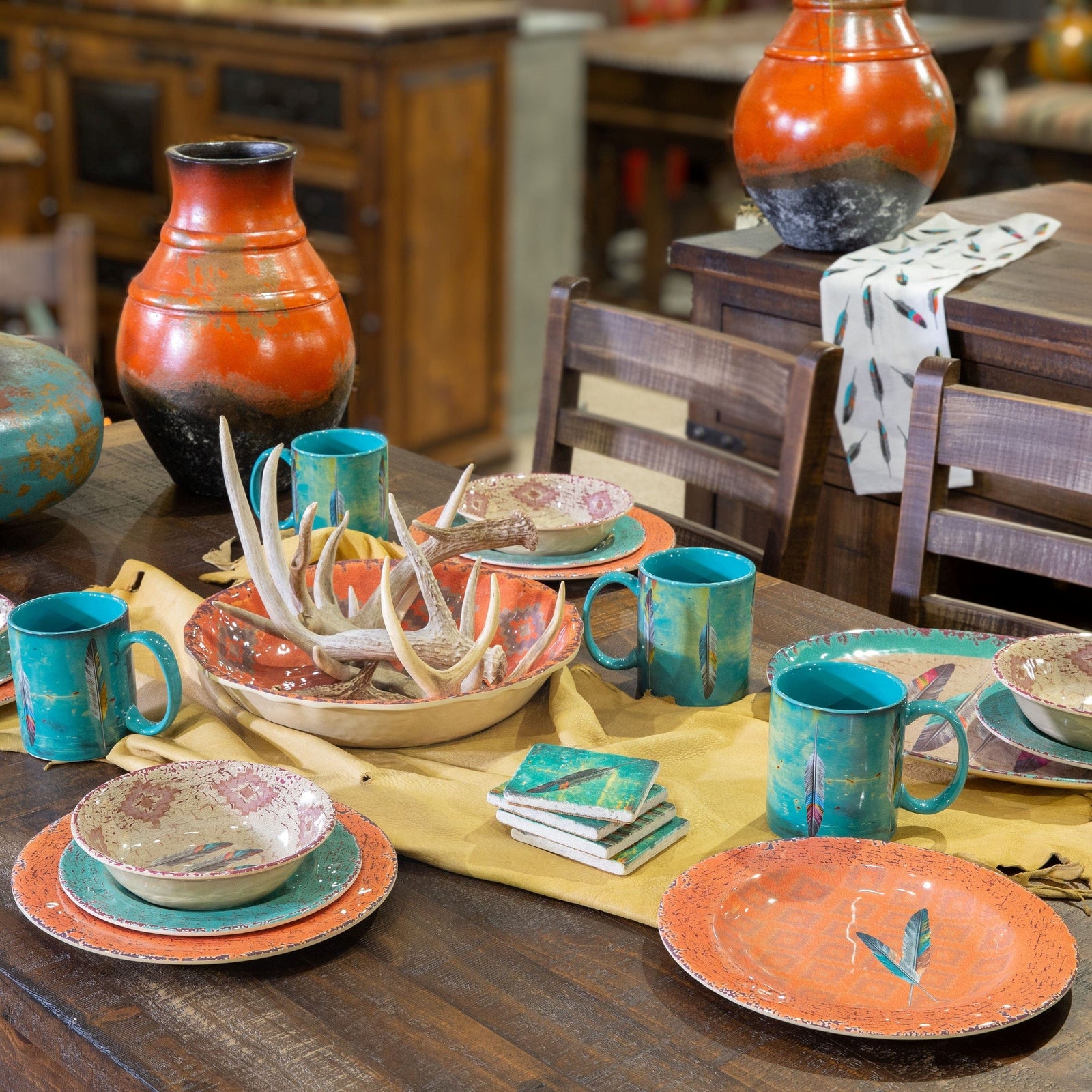 Feather offers Stencil Turquoise Ceramic Set