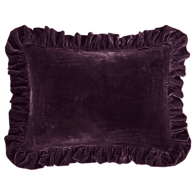 Stella Faux Silk Velvet Ruffled Dutch Euro Pillow Dark Violet Pillow