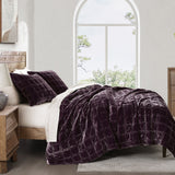 Stella Faux Silk Velvet Double Box Stitch Quilt Set King / Dark Violet Quilt