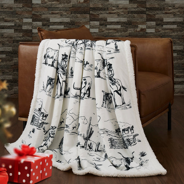 Ranch Life Western Toile Campfire Sherpa Throw