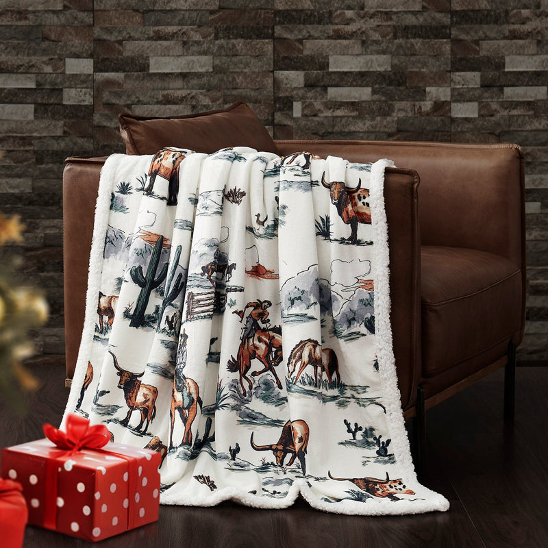 Ranch Life Western Toile Campfire Sherpa Throw