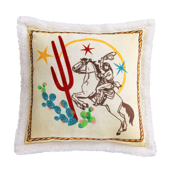 Retro Rodeo Campfire Sherpa Pillow Rider's Salute