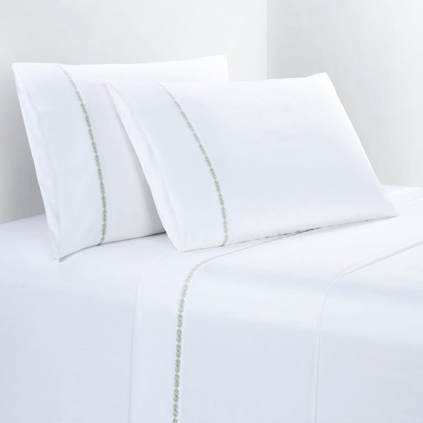 350TC Laurel Embroidered Border Sheet Set Queen / Fern Green Sheet