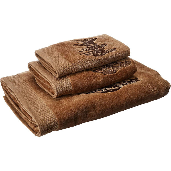 3 PC 3-Horse Embroidered Towel Set, Mocha Bath Towel