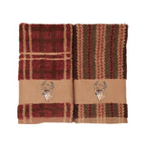 3 PC Deer Embroidered Towel Set, Plaid Bath Towel