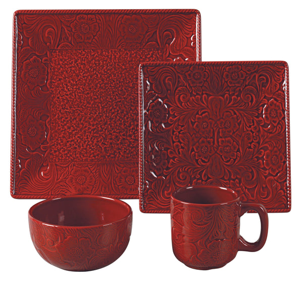 Savannah 16PC Ceramic Dinnerware Set Red Ceramic Dinnerware