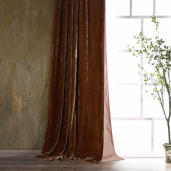 Stella Faux Silk Velvet Curtain Copper Brown Curtain