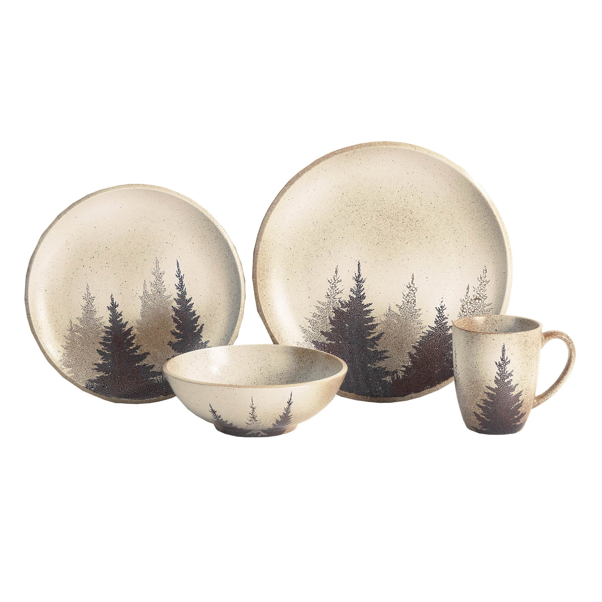 Pinecone Tea or Coffee Pot and Mug Set 2024 Rustic Cabin Stoneware Winter Scene Set