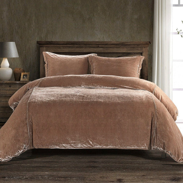 Stella Faux Silk Velvet Duvet Cover Set Super Queen / Dusty Rose Duvet Cover