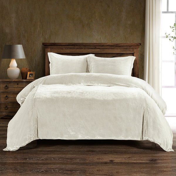 Stella Faux Silk Velvet Duvet Cover Set Super Queen / Stone Duvet Cover