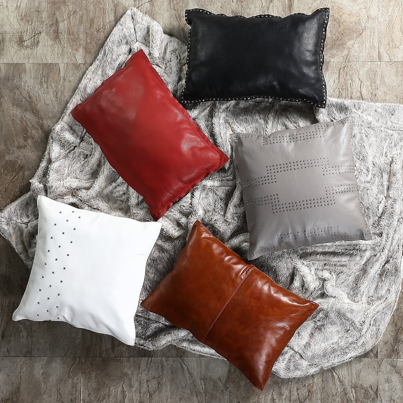 Gray leather pillows best sale