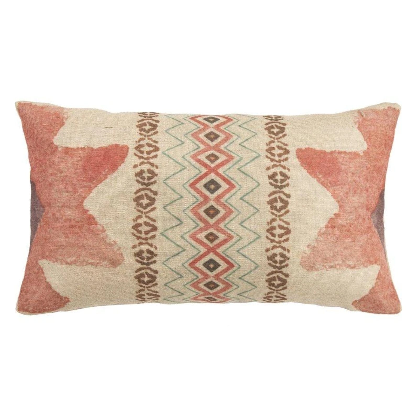 Aztec Burlap Pink Star Lumbar End Pillow, 11x19 – HiEnd Accents