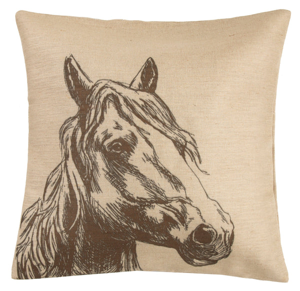 Burlap Horse Head Throw Pillow, 22x22 Pillow