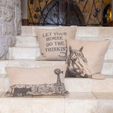 Burlap Horse Phrase Throw Pillow, 22x22 Pillow