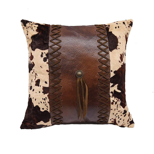 Western Paisley Beaumont Concho Pillow with Fringe - 14W x 26L - Faux Leather - Rustic Throw Pillows, Black Forest Decor