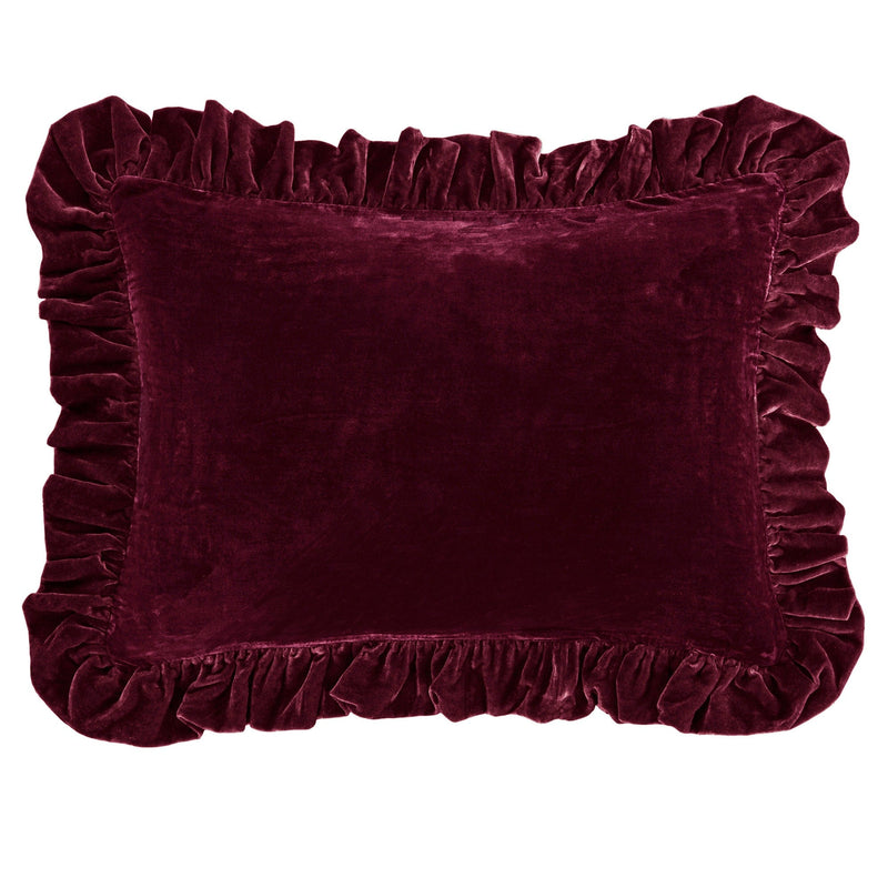 Burgundy Satin Ruffled Edge Throw Pillow Cover with Pillow Insert