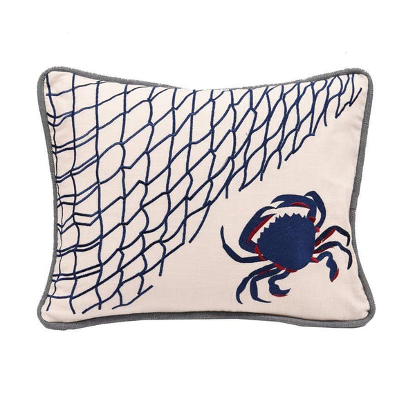 Linen Throw Pillow, Blue Crab & Fishing Net, 16x21 Pillow