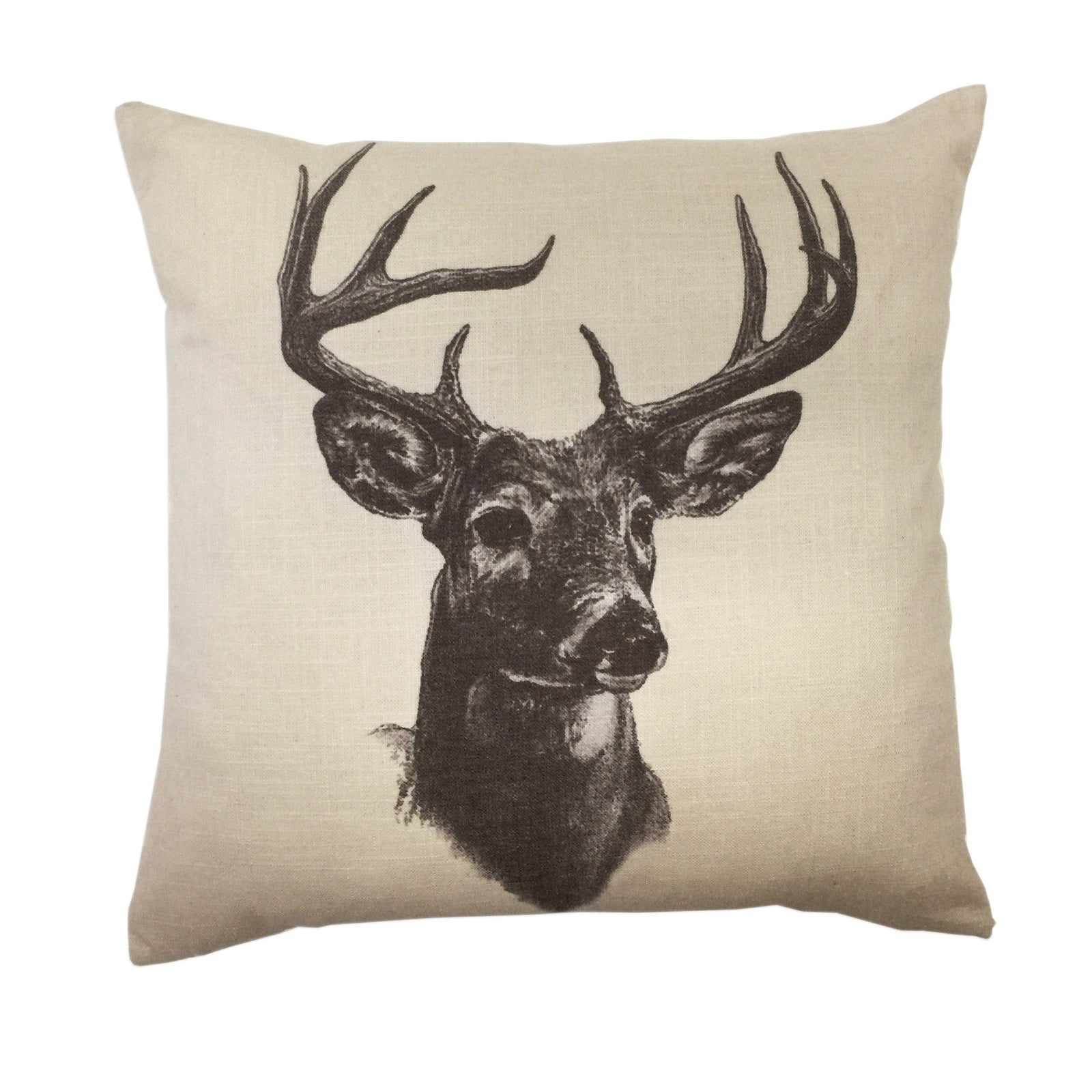 Whitetail Deer Linen Print Throw Pillow HiEnd Accents