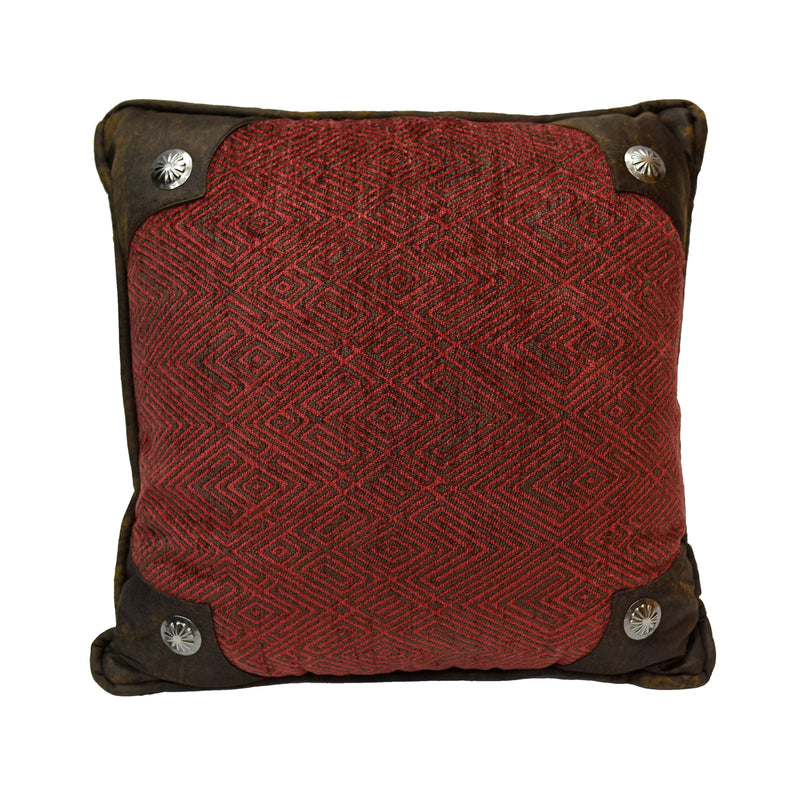 Wilderness Ridge Red Chenille Pillow w/ Conchos, 18x18 Pillow