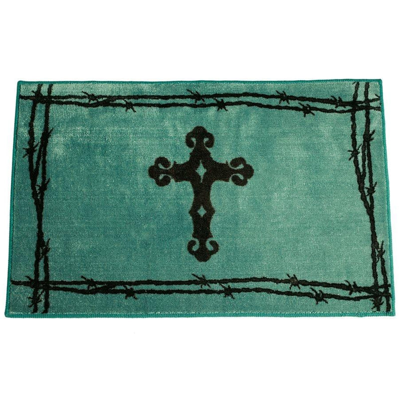 Cross w/ Barbwire Motif Kitchen/Bath Rug - Turquoise Rug