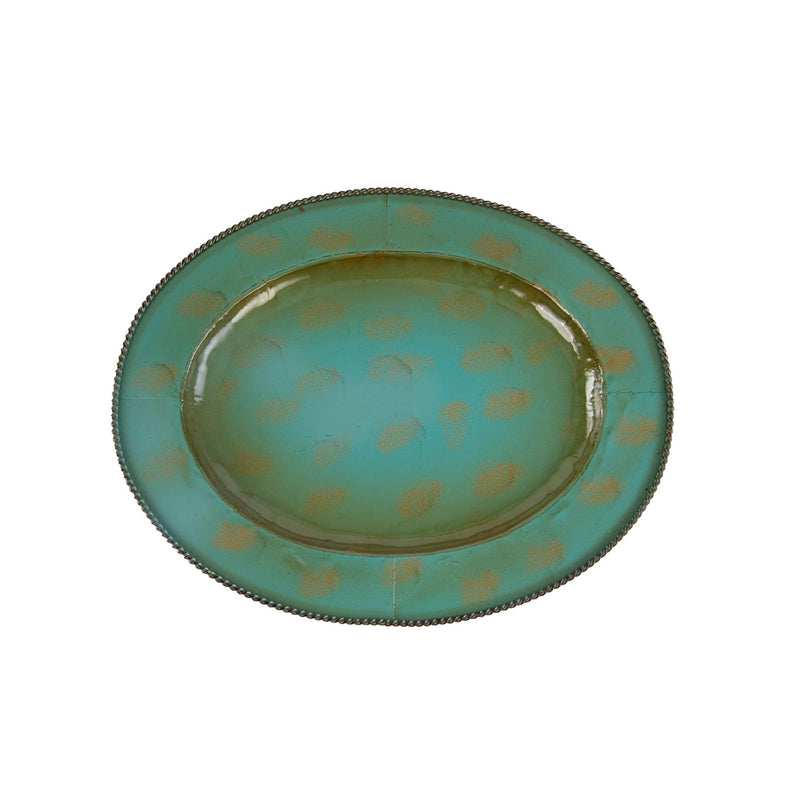 Oval Turquoise Iron Tray (1PC), 16.5" Turquoise Sale-K