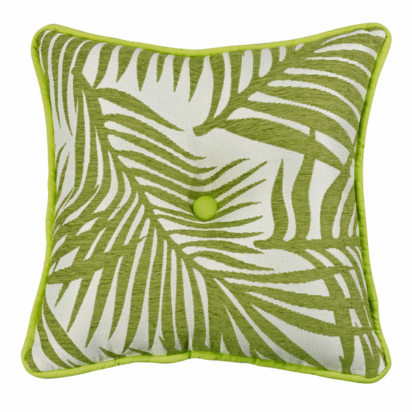 Capri Fern Tufted Throw Pillow, White & Green Linen Sale-Pillow